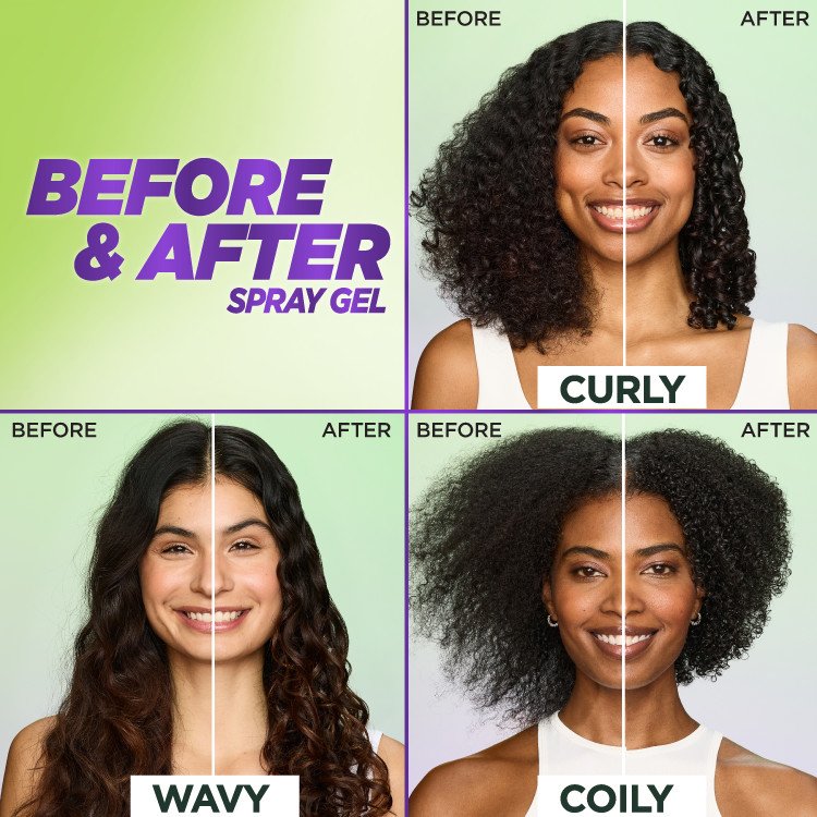 Before and after wavy, curly, coily hair with Spray Gel.